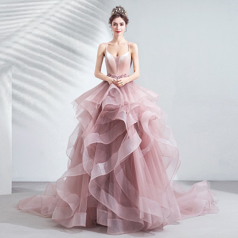Blush Ombré Ruffled Tulle Princess Gown - Image 3