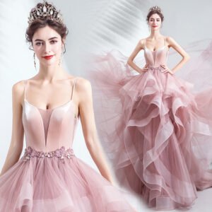 Blush Ombré Ruffled Tulle Princess Gown