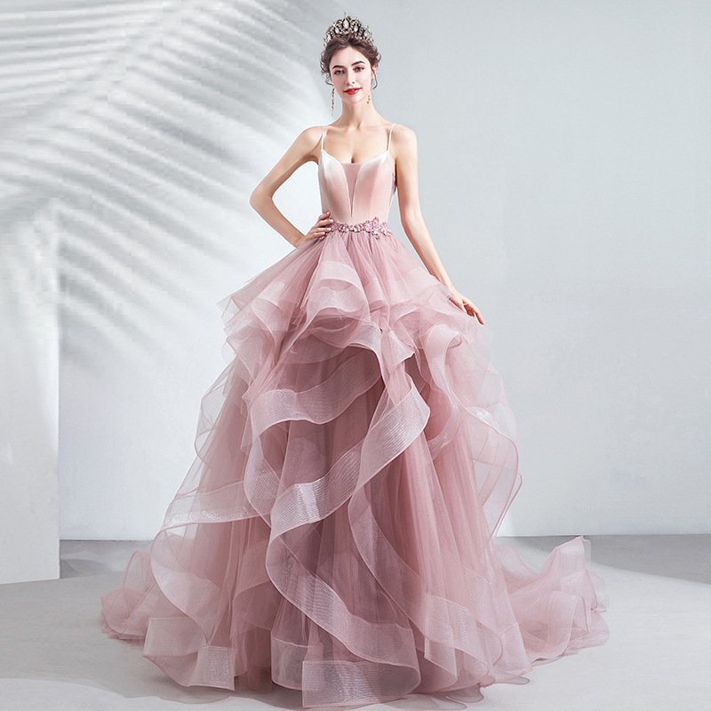 Blush Ombré Ruffled Tulle Princess Gown - Image 4